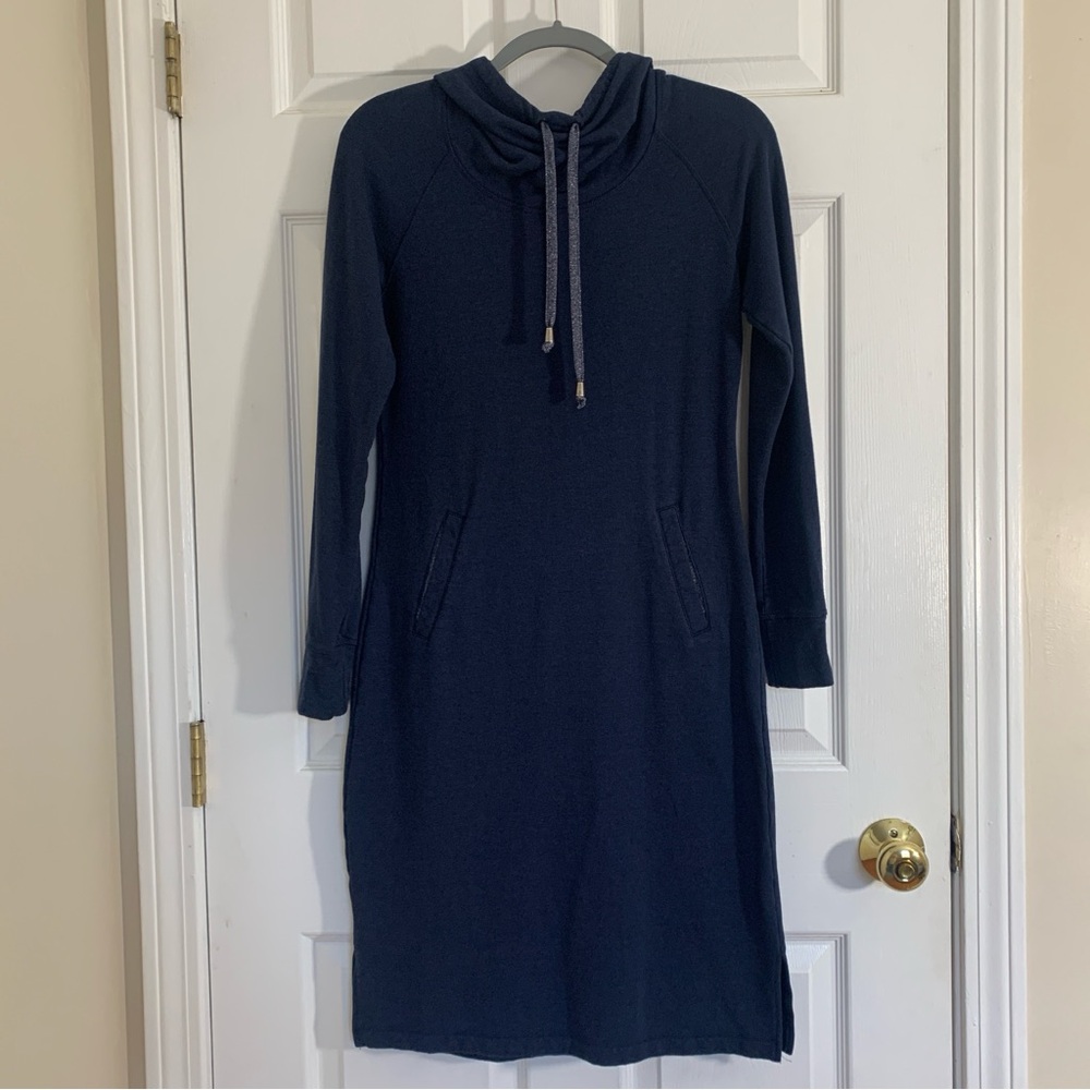Navy Blue Betabrand Medium weight Hooded Travel Dress, XSmall